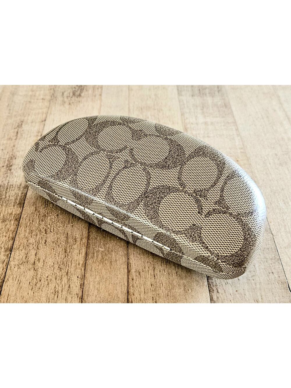 Coach Signature C Hard Glasses Case Brown Tan Monogram Clamshell Sun Eye